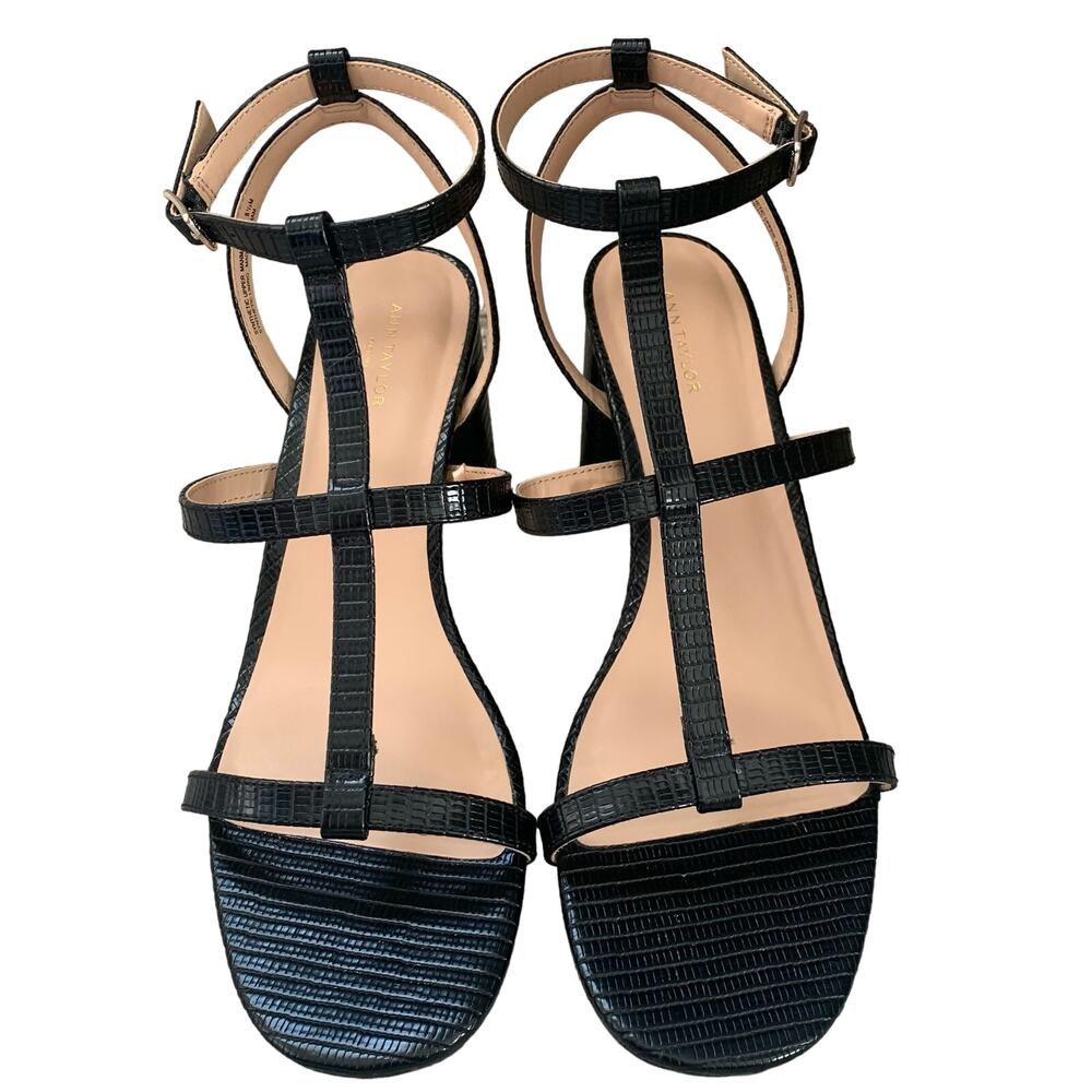 Ann Taylor Black Block Heel Strappy Sandals - Size 8.5